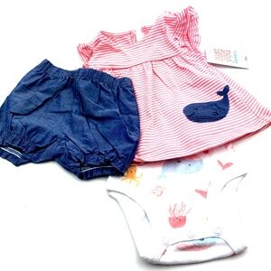 Carter's Matching Outfit Set Size 3m Girls 3pc Set Top Bodysuit Shorts Ocean